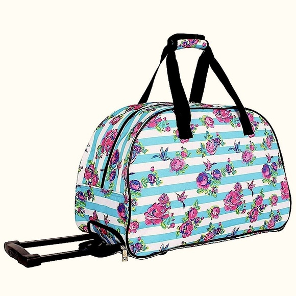 $160 Betsy Johnson Carry On Duffel Roses + Stripes - Picture 13 of 16